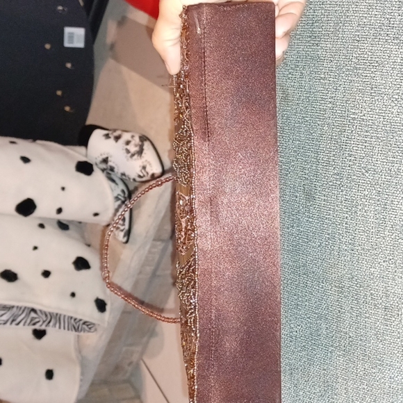 Bijoux Terner Chocolate Brown Satin & Beaded Purse - Picture 6 of 6